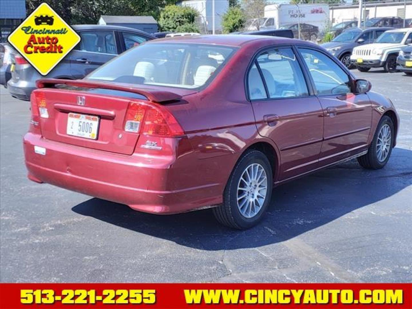 2005 Tango Red Pearl Honda Civic EX (2HGES26725H) with an 1.7L 1L NA I4 single overhead cam (SOHC) 16V Fuel Injected engine, 4-Speed Automatic transmission, located at 2813 Gilbert Avenue, Cincinnati, OH, 45206, (513) 221-2255, 39.130219, -84.489189 - Photo#2