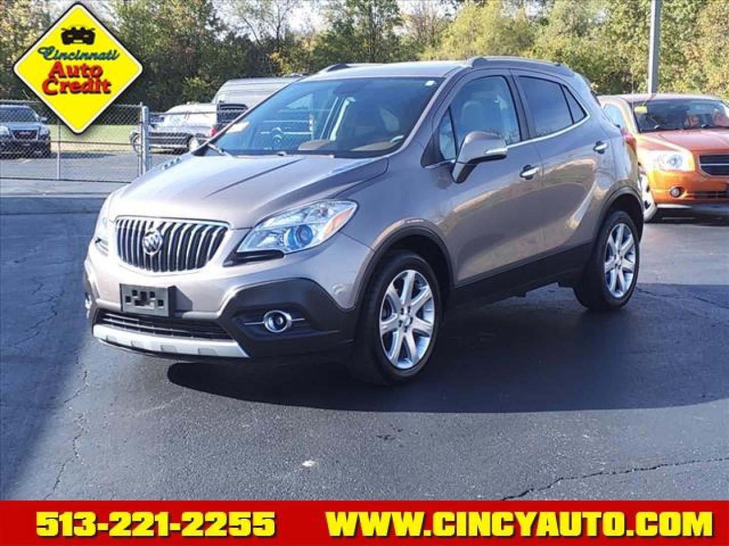 2015 Cocoa Silver Metallic/Dark Cocoa Ash Gyl/Bqu Buick Encore Leather (KL4CJCSB6FB) with an 1.4L Ecotec 1.4L Turbo I4 138hp 148ft. lbs. Sequential Multiport Fuel Injection engine, 6-Speed Automatic transmission, located at 5489 Dixie Highway, Fairfield, OH, 45014, (513) 221-2255, 39.333084, -84.523834 - Photo#0